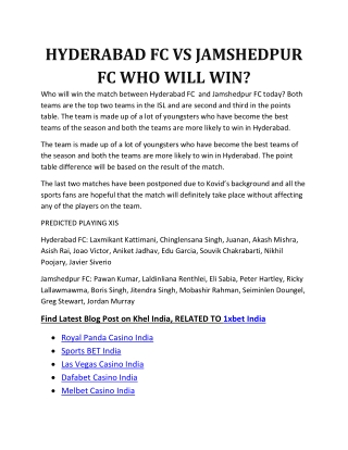 HYDERABAD FC VS JAMSHEDPUR FC WHO WILL WIN
