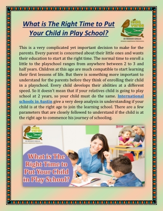 What is The Right Time to Put Your Child in Play School