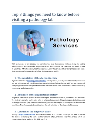 Top 3 things you need to know before visiting a pathology lab