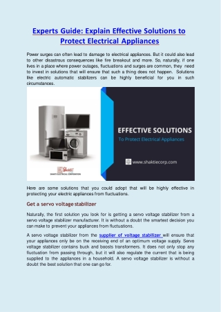 Effective Solutions to Protect Electrical Appliances