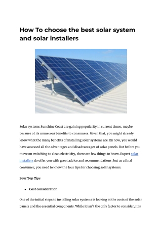 How To choose the best solar system and solar installers