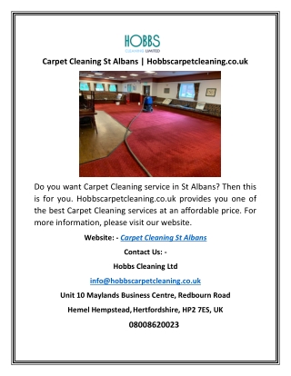 Carpet Cleaning St Albans | Hobbscarpetcleaning.co.uk