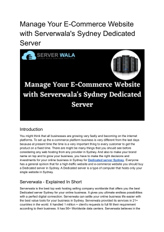 Manage Your E-Commerce Website with Serverwala's Sydney Dedicated Server