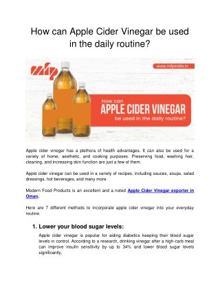 How can Apple Cider Vinegar be used in the daily routine_