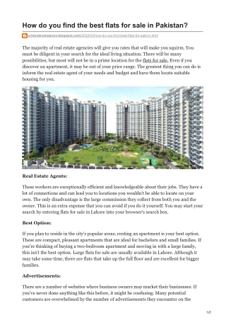 How do you find the best flats for sale in Pakistan