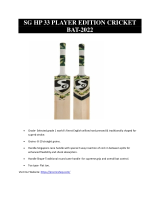 SG HP 33 PLAYER EDITION CRICKET BAT