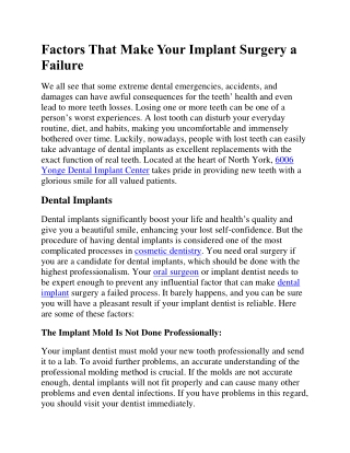 Factors That Make Your Implant Surgery a Failure