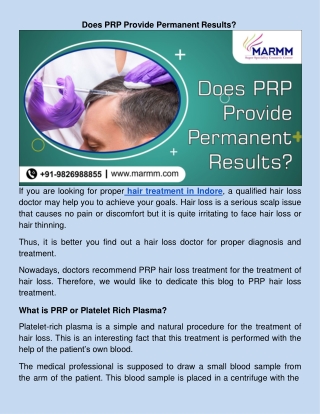 ​Does PRP Provide Permanent Results?
