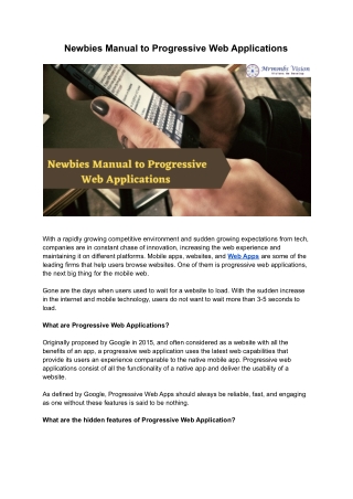 Newbies Manual to Progressive Web Applications