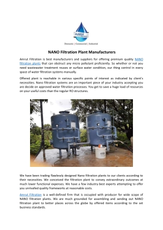 NANO Filtration Plant