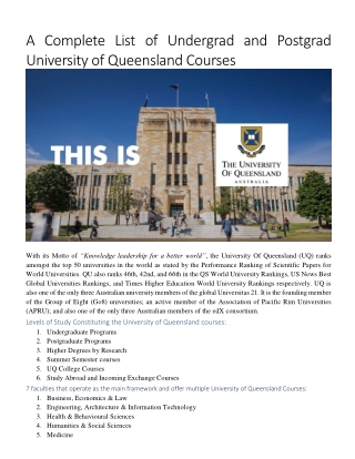 A Complete List of Undergrad and Postgrad University of Queensland Courses