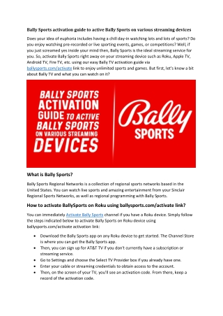 Bally Sports activation guide to active Bally Sports on various streaming devices