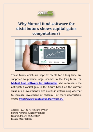 Why Mutual fund software for distributors shows capital gains computations