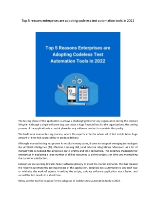 Top 5 reasons enterprises are adopting for codeless test automation tools in 2022