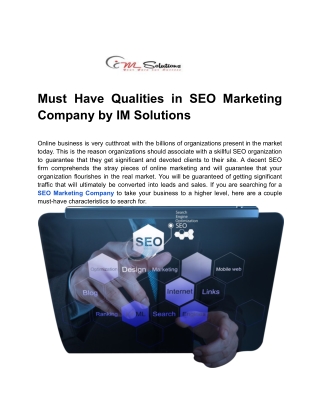 Must Have Qualities in SEO Marketing Company by IM Solutions