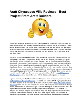 Aratt Cityscapes Villa Reviews - Best Project From Aratt Builders