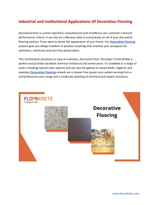 Industrial and Institutional Applications Of Decorative Flooring