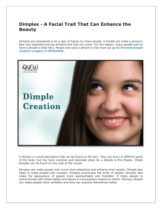 Dimples - A Facial Trait That Can Enhance the Beauty