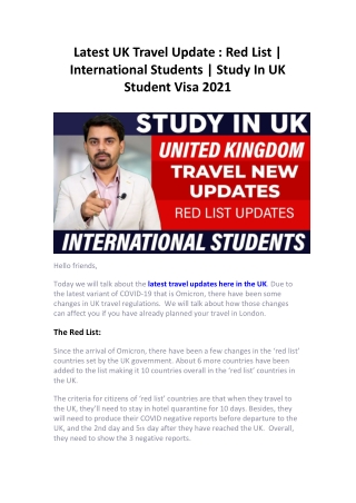 Latest UK Travel Update : Red List | International Students | Study In UK Studen