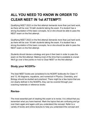 ALL YOU NEED TO KNOW IN ORDER TO CLEAR NEET IN 1st ATTEMPT