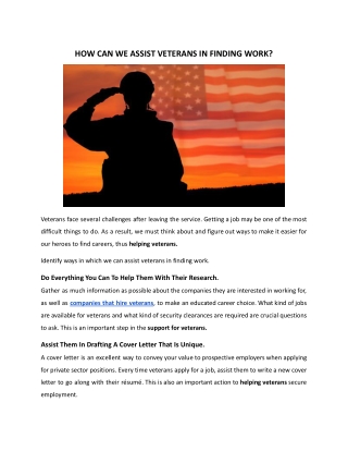 HOW CAN WE ASSIST VETERANS IN FINDING WORK?