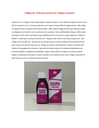 Vitiligo oil | Tolenorm oil best for Vitiligo treatment