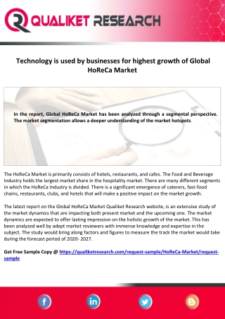 Technology is used by businesses Global HoReCa Market  for highest growth