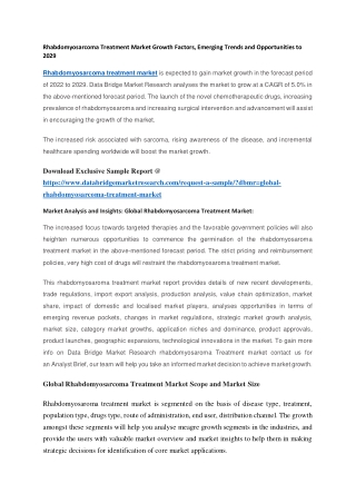 Rhabdomyosarcoma Treatment Market Growth Factors, Emerging Trends and Opportunities to 2029