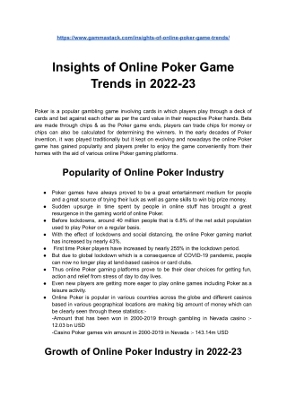 Insights of Online Poker Game Trends in 2021-22