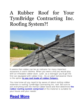 A Rubber Roof for Your TymBridge Contracting Inc