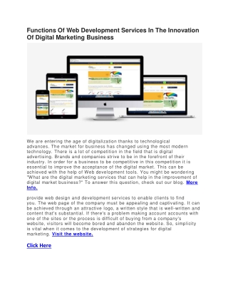 Functions Of Web Development Services In The Innovation Of Digital Marketing Business