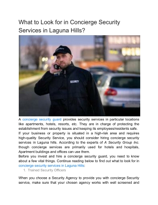 What to Look for in Concierge Security Services in Laguna Hills