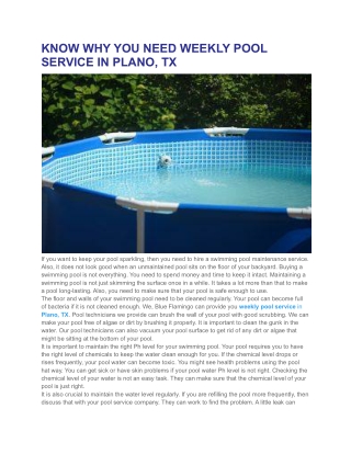 KNOW WHY YOU NEED WEEKLY POOL SERVICE IN PLANO, TX