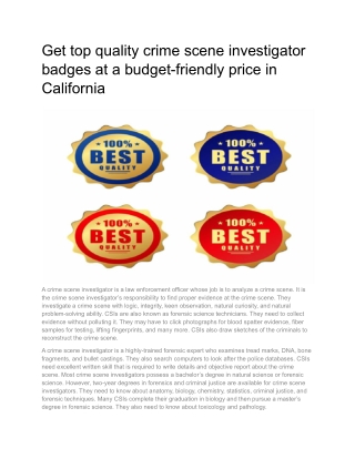 Get top quality crime scene investigator badges at a budget-friendly price in California