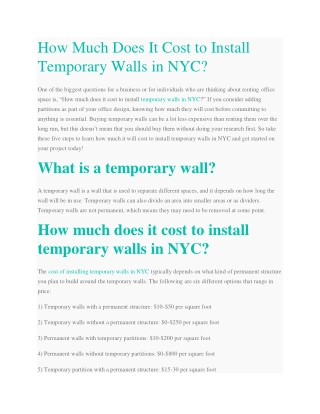 How Much Does It Cost to Install Temporary Walls in NYC?