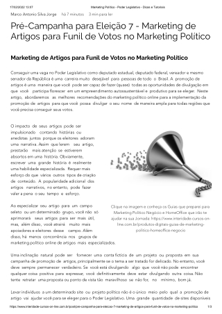 Pré-Campanha para Eleição 7 - Marketing de Artigos para Funil de Votos no Marketing Político Marketing Político - Poder