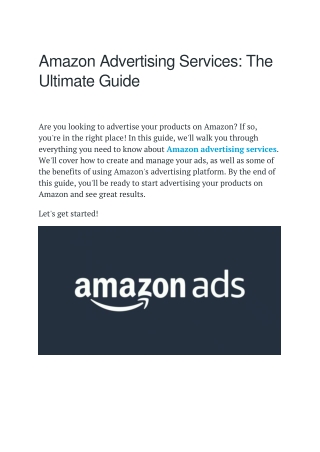 Amazon Advertising Services - The Ultimate Guide