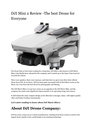 DJI Mini 2 Review -The best Drone for Everyone