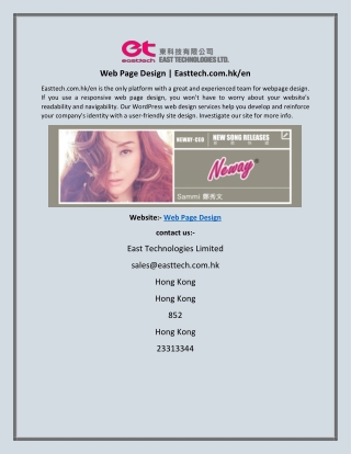 Web Page Design Easttech.com.hken