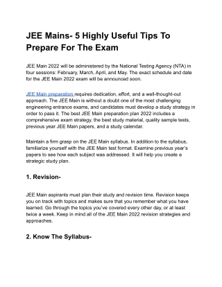 JEE Mains- 5 Highly Useful Tips To Prepare For The Exam
