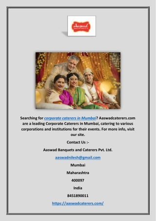 Corporate Caterers in Mumbai | Aaswadcaterers.com