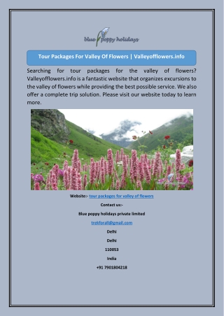 Tour Packages For Valley Of Flowers Valleyofflowers.info