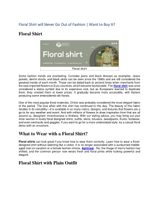 Floral Shirt will Never Go Out of Fashion | Want to Buy It?