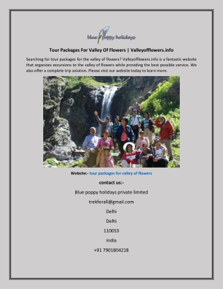 Tour Packages For Valley Of Flowers  Valleyofflowers.info