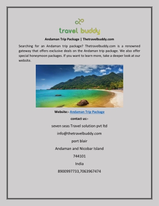 Andaman Trip Package Thetravelbuddy