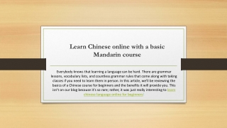 Learn Chinese online with a basic Mandarin course