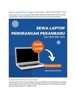 Sewa Laptop Perorangan Pekanbaru, WA 0878 9381 1922