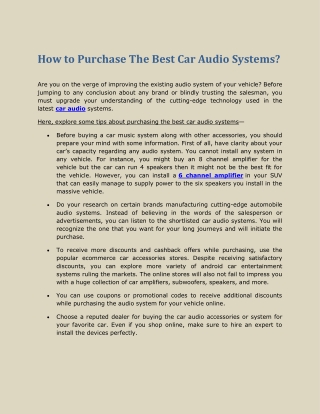 How to Purchase The Best Car Audio Systems