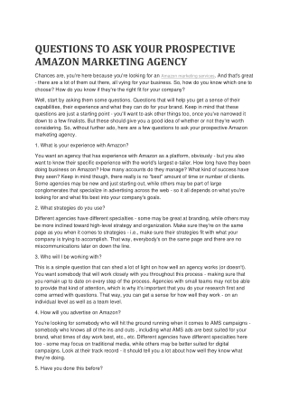 Questions to Ask Your Prospective Amazon Marketing Agency