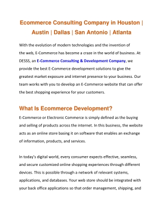 Ecommerce Consulting Company Houston | Austin | Dallas | San Antonio | Atlanta